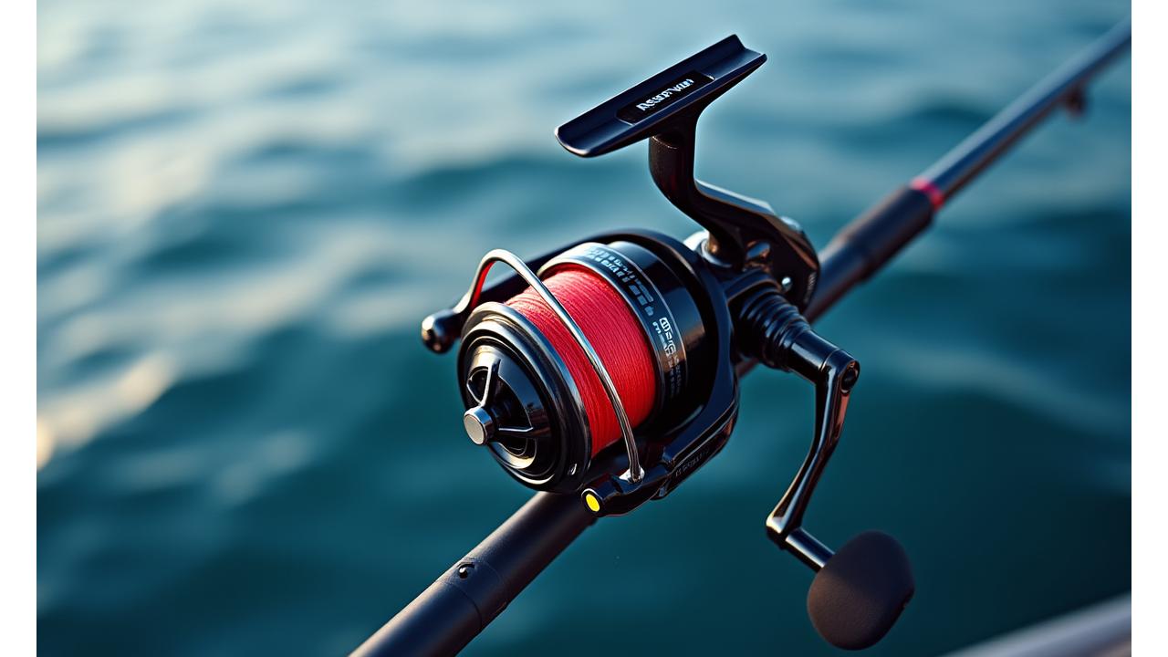 Mulinello da spinning e trecciato ad alte prestazioni in primo piano su attrezzatura da pesca