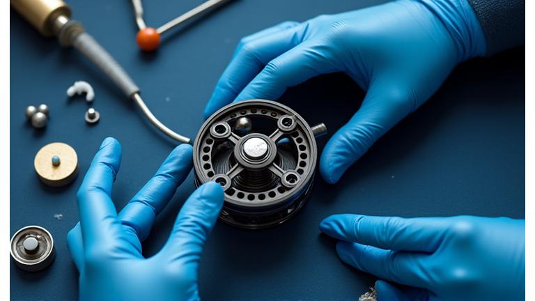 Manutenzione di un mulinello da pesca con kit di pulizia