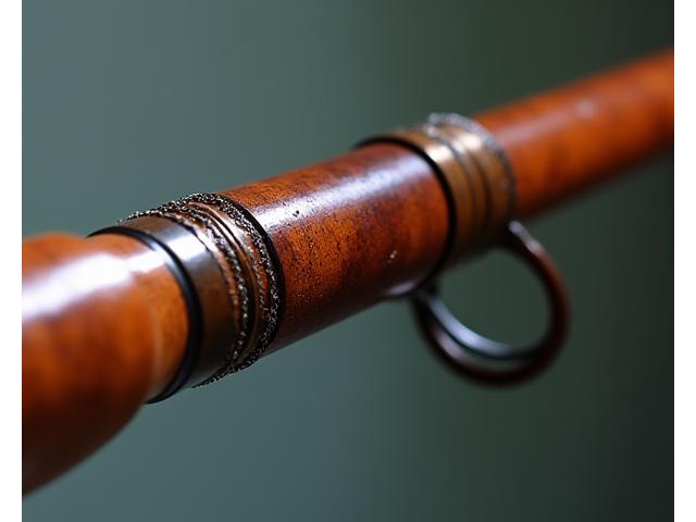 Stessa canna da pesca dopo la riparazione, con nuovi anelli, impugnatura pulita e rilegature impeccabili.