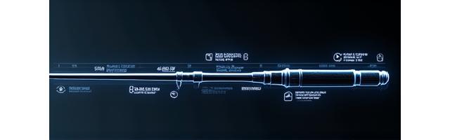 Grafici e numeri che rappresentano specifiche tecniche di una canna da pesca: lunghezza, azione, peso di lancio.