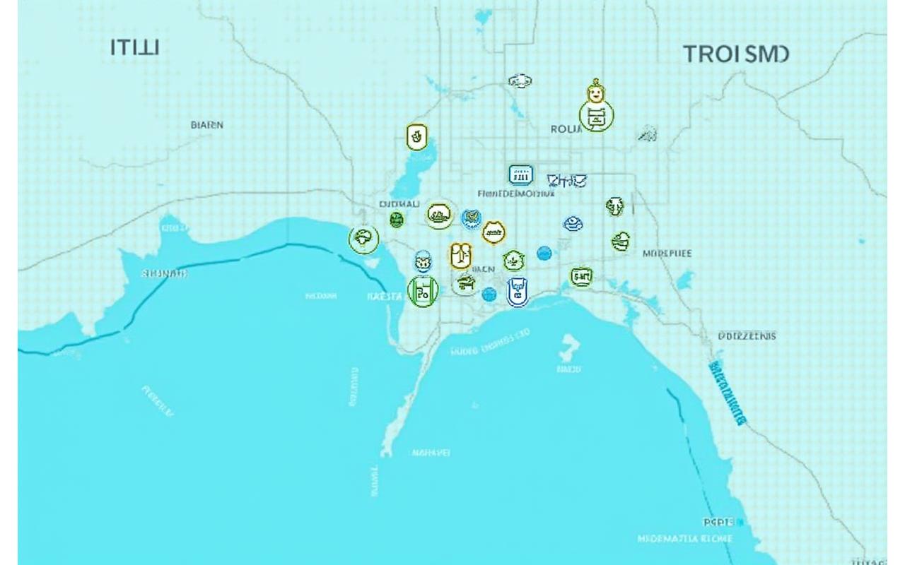 Mappa interattiva stilizzata di Trieste con punti luminosi che indicano oltre 50 spot di pesca urbana lungo fiumi, canali e zone portuali, con icone per le specie più comuni.