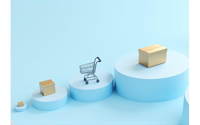 Processo di vendita delineato con simboli di shopping online, pagamento sicuro e spedizione rapida.